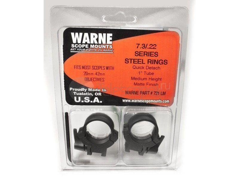 Кольца быстросъемные Warne 7.3/22 на ласточкин хвост, 25.4 мм, QD Medium (721LM) Кольца быстросъемные Warne 7.3/22 на ласточкин хвост, 25.4 мм, QD Medium (721LM)