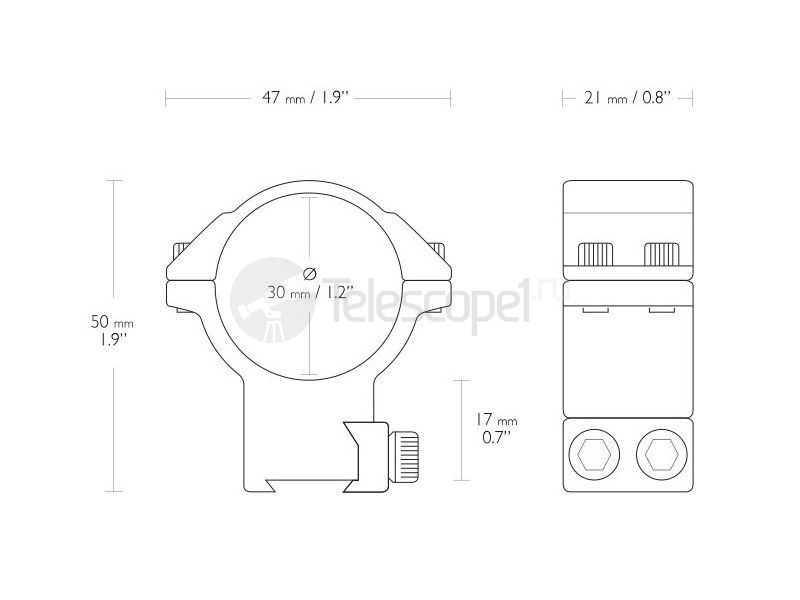 Кольца Hawke на ласточкин хвост 30 мм, высокие (22108)