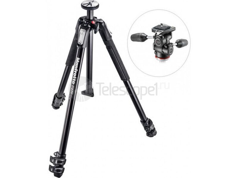 Штатив Manfrotto MK190X3-3W1 с 3D головой MH804-3W, алюминий, чёрный
