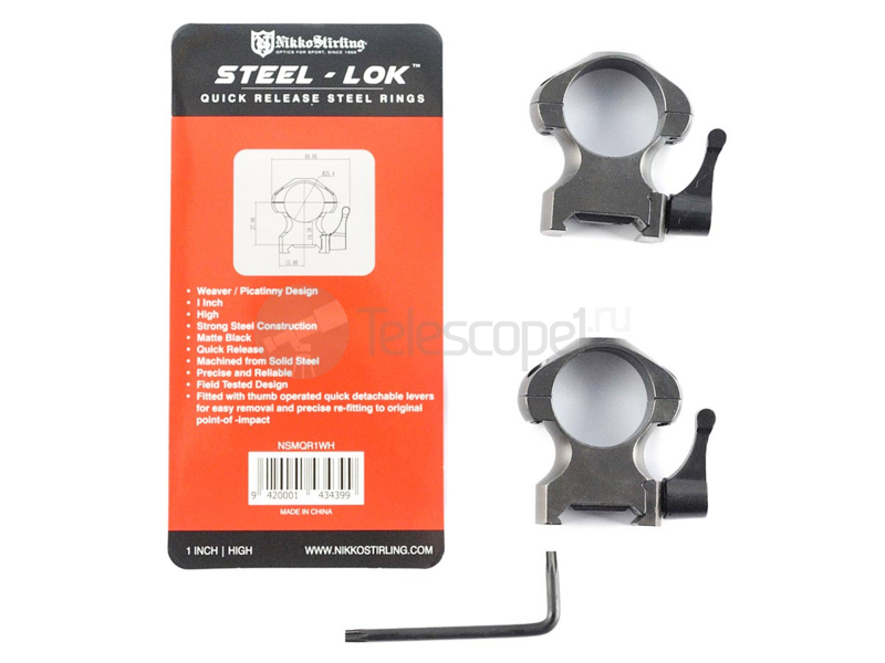 Кольца Nikko Stirling Diamond QR на weaver, 25.4 мм, высокие (NSMQR1WH)