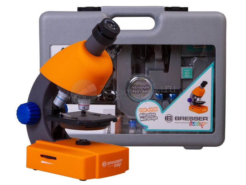 Bresser Junior 40x-640x с набором для опытов, в кейсе